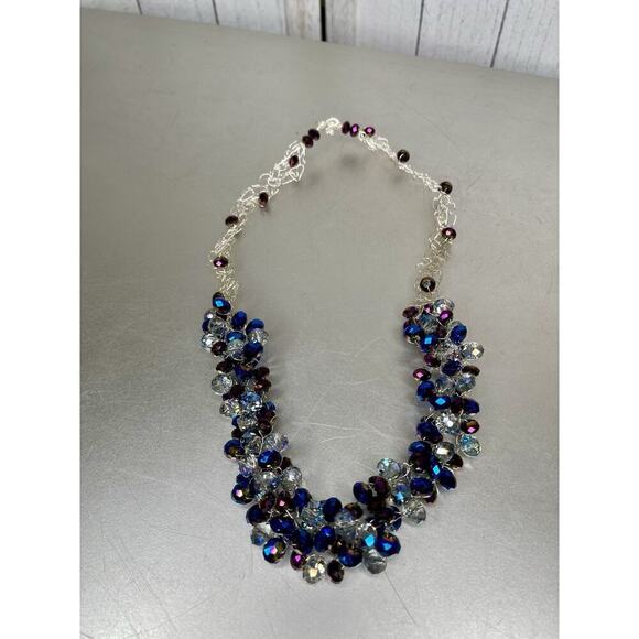 Handmade Blue Purple Beaded Necklace Fully Wire Wrapped Artisan - Picture 4 of 5
